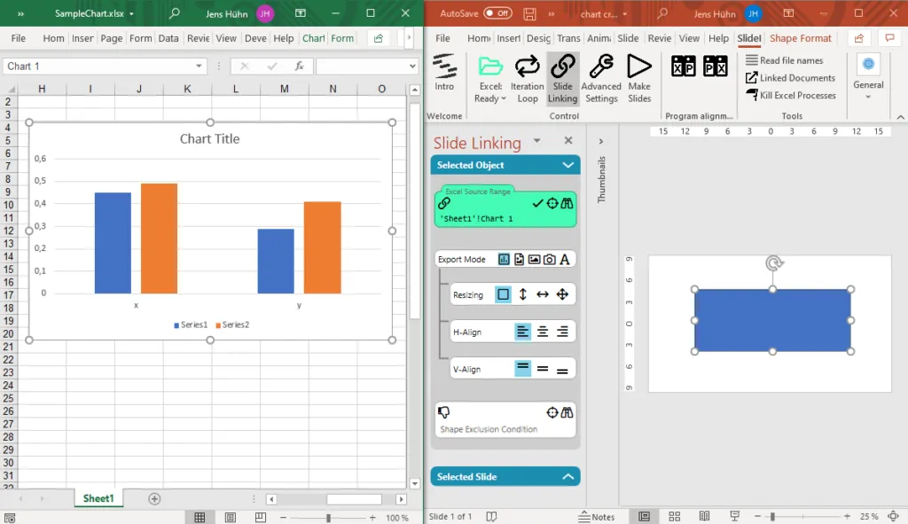 Screenshot regarding SlideFab Export Mode: Excel Chart