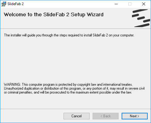 Screenshot of SlideFab Installer Dialogue