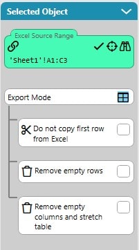 Export Mode Table Settings