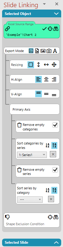 Excel Chart Export Mode allows for category/value sorting and blank removal