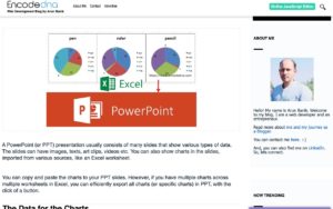 Encodedna explains how to copy all charts from an Excel workbook to PowerPoint slides with VBA