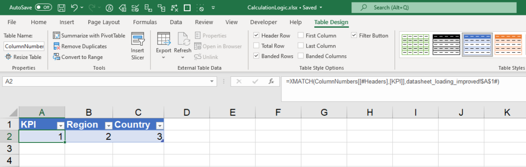 Using an Excel table to have the column numbers within the spill range ready